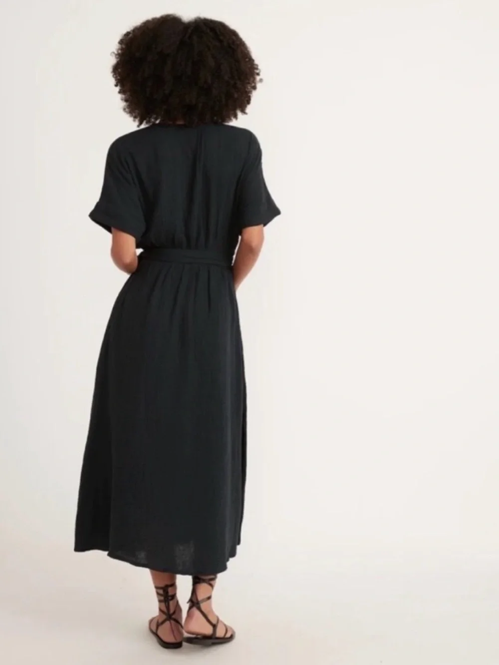 Marine Layer Black Gauge Cotton Wrap Dress Size Medium - Picture 2 of 7